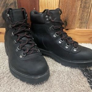 Sorel Black Lace-Up Boots with Red Accents